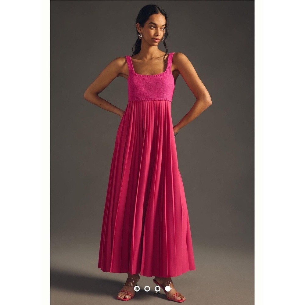 Mare Mare x Anthropologie Pink Knit Pleated Mixed Media Maxi Dress Medium Barbie